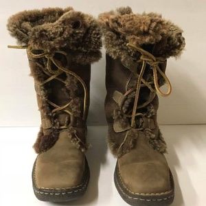Born Leather & Shearling Lace Up Winter Boots